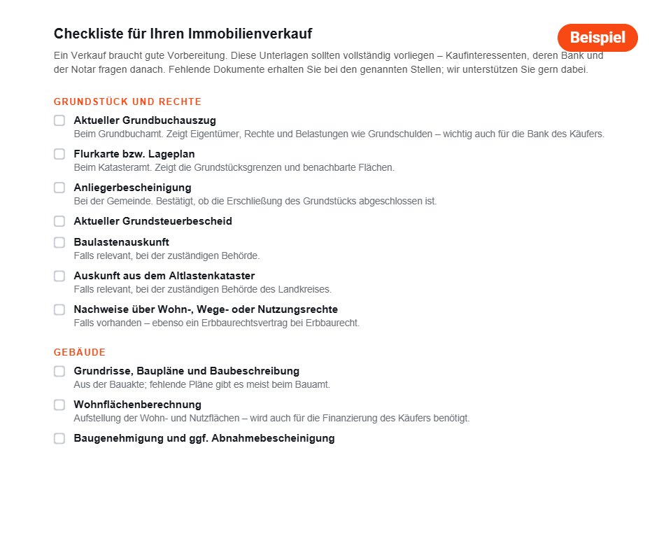 Beispielseite: Checkliste für den Immobilienverkauf